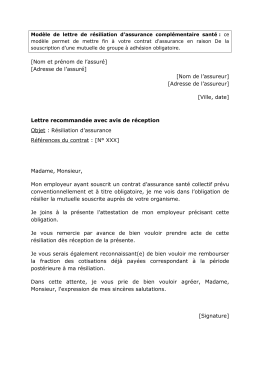 Mod&egrave;Le De Lettre De R&eacute;Siliation D Assurance