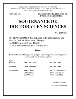 BENMEDDOUR Tarek Fili&eacute;re : Biologie