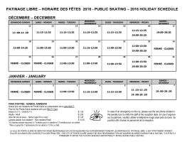 public skating – 2016 holiday schedule décembre – december