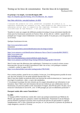 Testing sur les lieux de consommation Etat des lieux de la