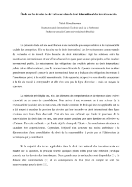 &Eacute;tude sur les devoirs des investisseurs dans le droit international