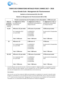 Découvrez les tarifs pour 2017-2018