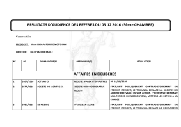 RESULTATS D`AUDIENCE DES REFERES DU 05 12 2016