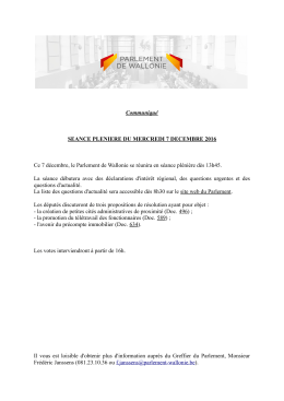 Communiqu&eacute; - Le Parlement de Wallonie