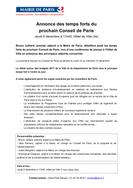 Annonce des temps forts du prochain Conseil de Paris
