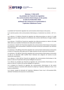 Décision n° 2016-1679 du président de l`Arcep en date du 8