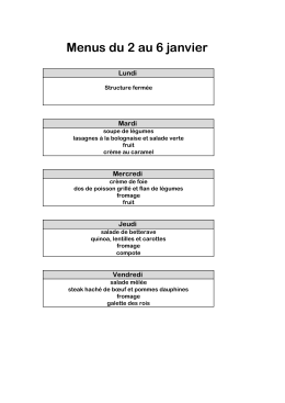 Menus du 2 au 6 janvier