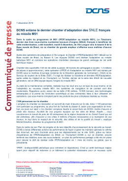 DCNS entame le dernier chantier d`adaptation des SNLE fran&ccedil;ais