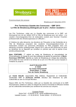 Communiqu&eacute; de presse Prix Territoriaux Gazette