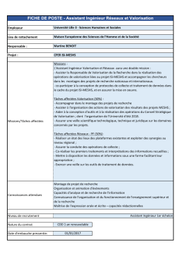 Assistant Ingénieur Réseaux et Valorisation