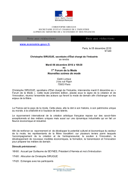 Note aux rédactions Note aux rédactions 1er Forum de la Mode