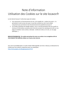 Note d`information Utilisation des Cookies sur le site locavor.fr