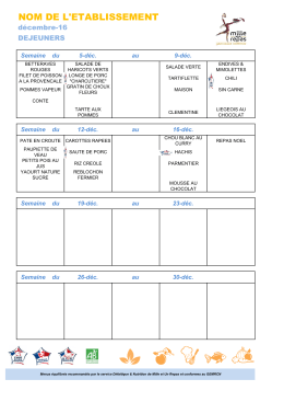 Menus de la cantine du 5 au 16 décembre 2016 - Menthonnex