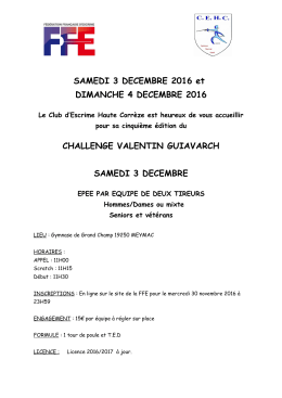 SAMEDI 3 DECEMBRE 2016 et DIMANCHE 4 DECEMBRE 2016