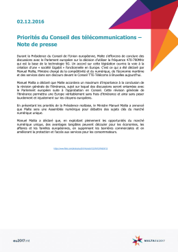 Priorités du Conseil des télécommunications – Note de presse