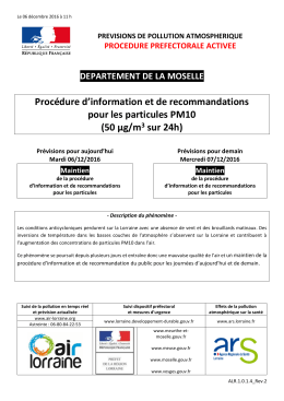 Procédure d`information et de recommandations pour les particules