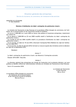 D&eacute;cision d`attribution du label "entreprise du patrimoine vivant"