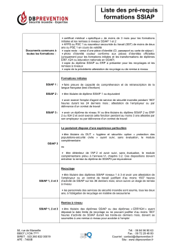 Liste des pré-requis formations SSIAP