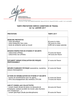 tarifs prestations du service conditions de travail 2017