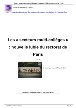 Les « secteurs multi-collèges » : nouvelle lubie du rectorat de Paris