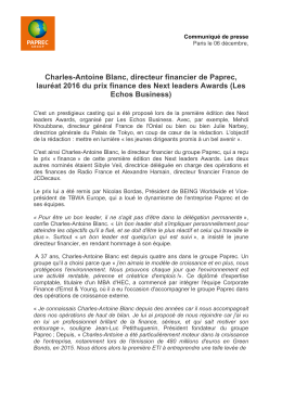 Charles-Antoine Blanc, directeur financier de Paprec, laur&eacute;at 2016