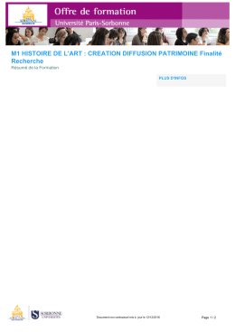 M1 HISTOIRE DE L`ART : CREATION DIFFUSION PATRIMOINE