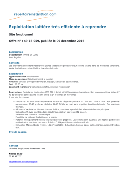 Exploitation laiti&egrave;re tr&egrave;s efficiente &agrave; reprendre