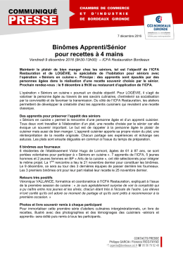 Binômes Apprenti/Sénior pour recettes à 4 mains