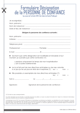 Formulaire Désignation de la PERSONNE DE