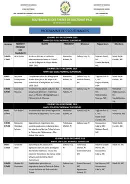 PROGRAMME DES SOUTENANCES - Ecole Normale Supérieure