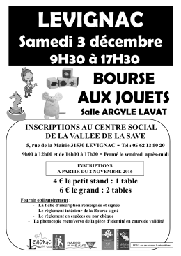 Samedi 3 décembre BOURSE AUX JOUETS