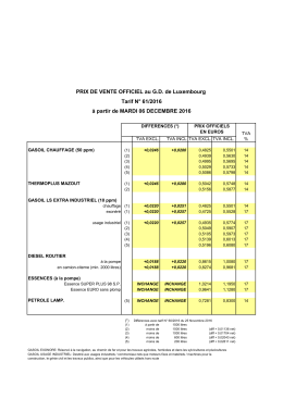 PRIX DE VENTE OFFICIEL au GD de Luxembourg Tarif