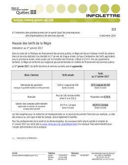 Hausse des tarifs de la Régie - Régie de l`assurance maladie du