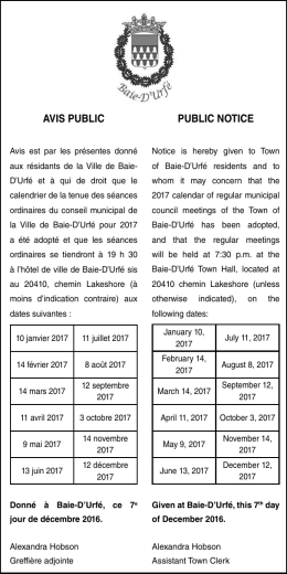 AVIS PUBLIC PUBLIC NOTICE - Baie