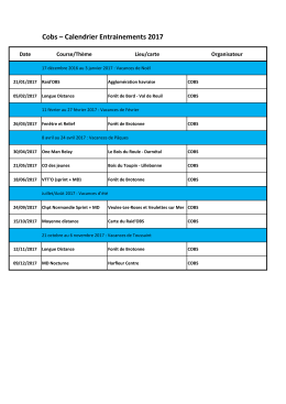Cobs – Calendrier Entrainements 2017