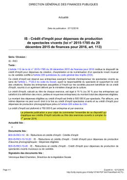 Crédit d`impôt pour dépenses de production de spectacles