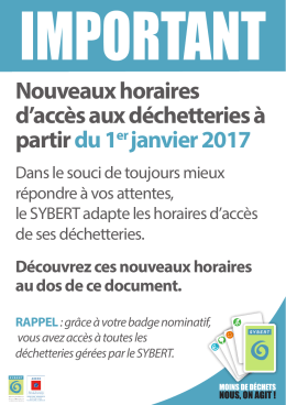 Horaires d&eacute;chetteries 2017