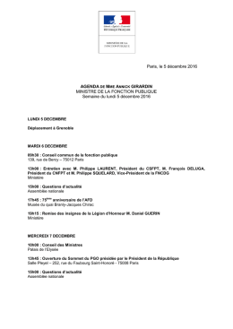 Paris, le 5 décembre 2016 AGENDA DE MME ANNICK GIRARDIN