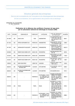 Publication de la référence des certificats d`examen de type émis