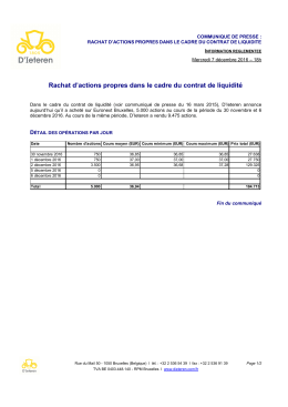 Rachat d`actions propres dans le cadre du contrat de