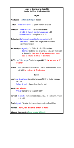 Leçons et devoirs de la classe 501 Semaine du 05 au 09 décembre