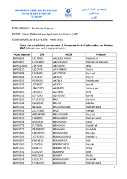 د ا ك ا دي ا وم طوان Num. dossier CIN NOM Pr&eacute;nom 16M6695 L414018