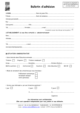 Bulletin d`adh&eacute;sion