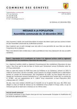 MESSAGE A LA POPULATION Assemblée communale du 13