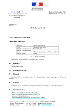 SGDSN AVIS DU CERT-FR Gestion du document 1 - Certa