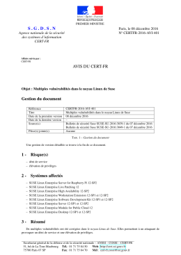 SGDSN AVIS DU CERT-FR Gestion du document 1 - Certa