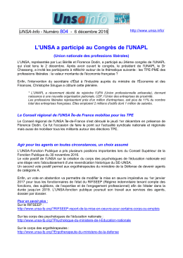 L`UNSA a participé au Congrès de l`UNAPL - Unsa-info