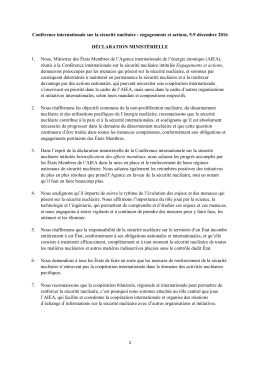 1 Conférence internationale sur la sécurité nucléaire : engagements