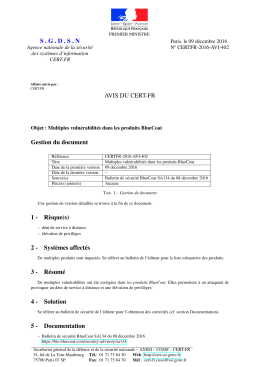 SGDSN AVIS DU CERT-FR Gestion du document 1 - Certa