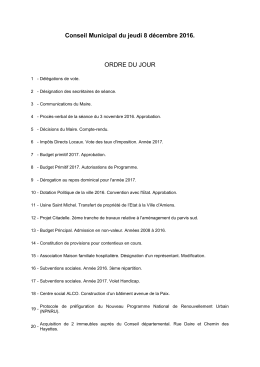 Conseil Municipal du jeudi 8 décembre 2016. ORDRE DU